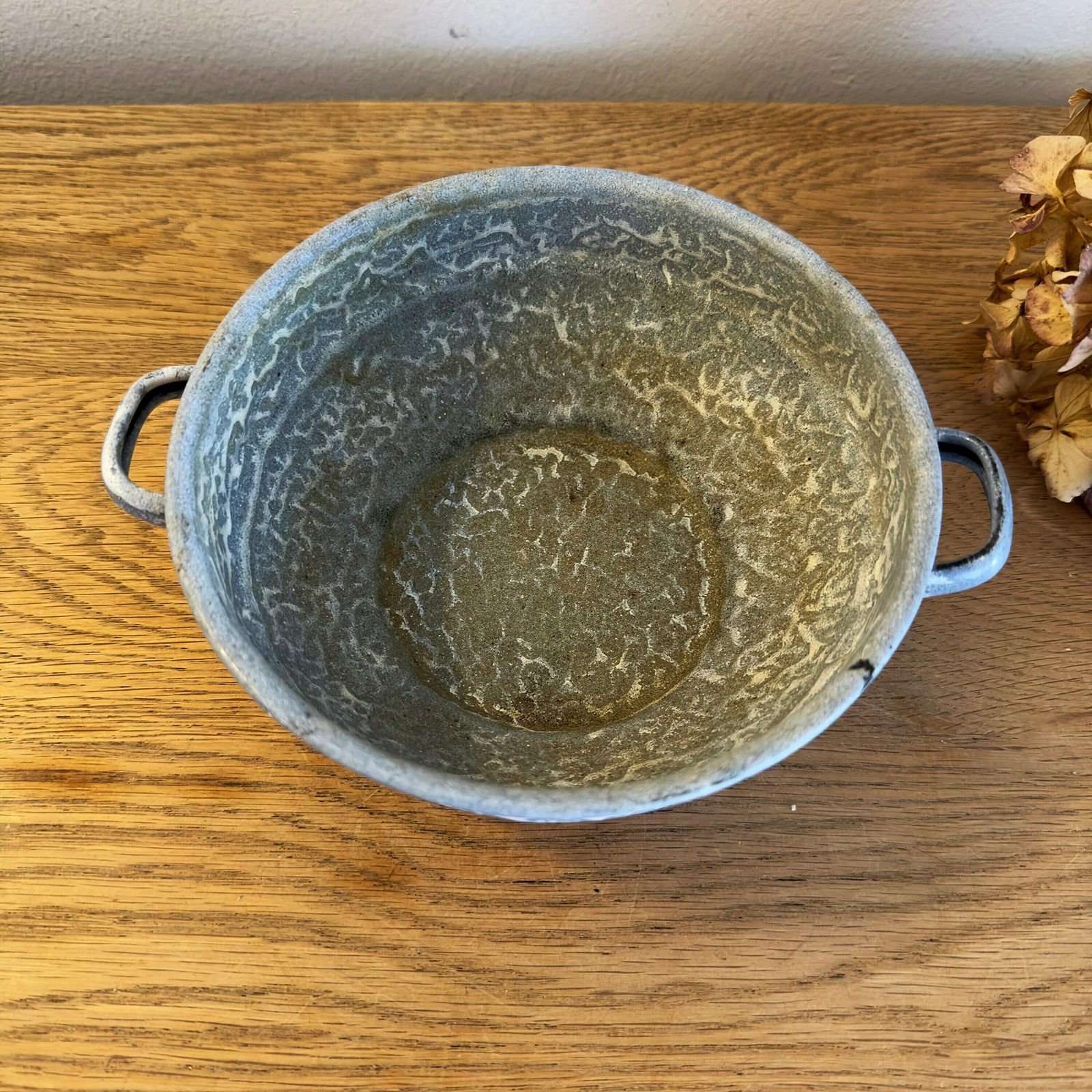 photo furniture Pair Of French Vintage Blue Mottled Enamel Serving Bowls