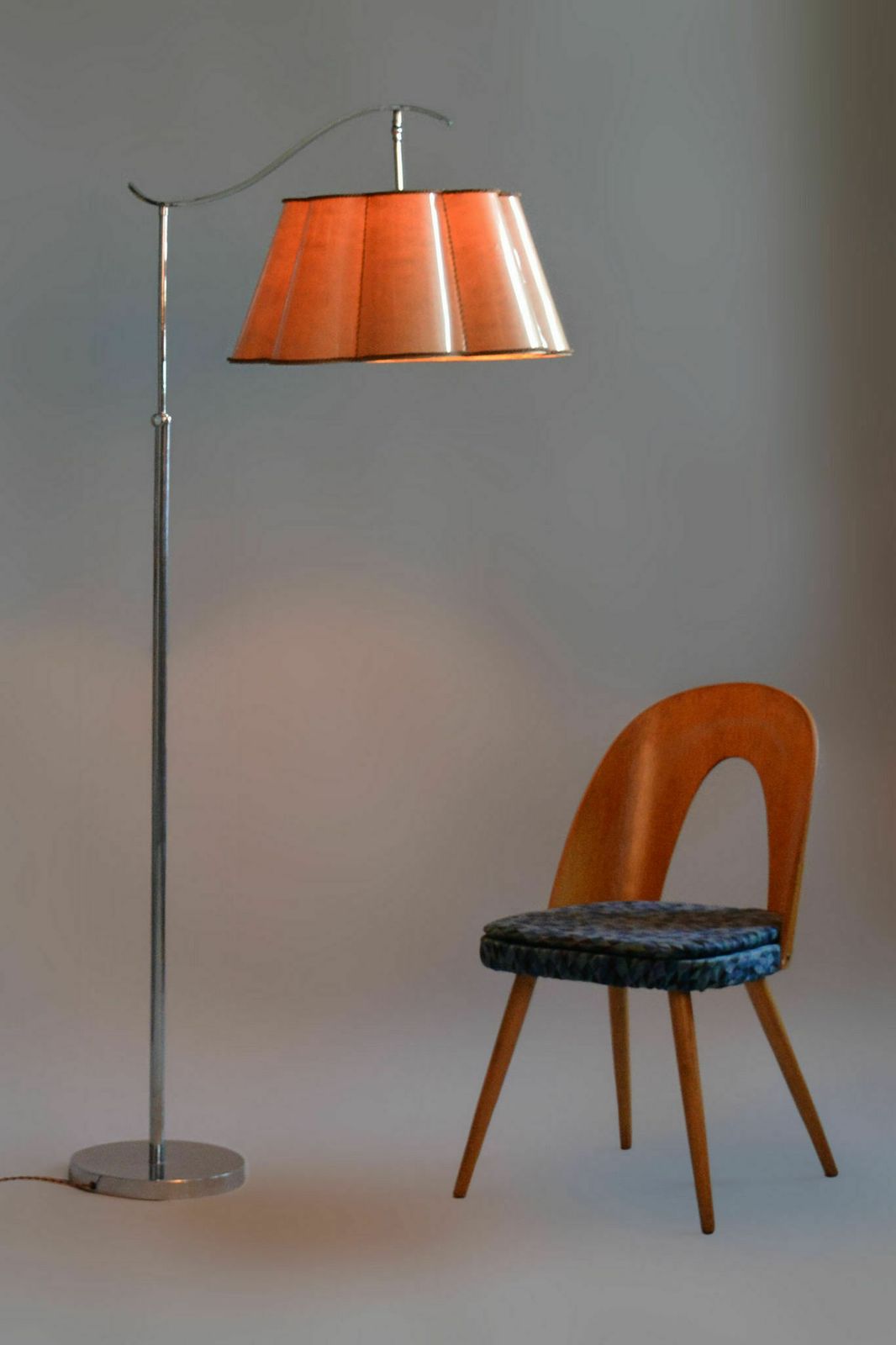 photo for sale 20th Century Czech Bauhaus Chrome Floor Lamp With Parchment Shade, 1920s