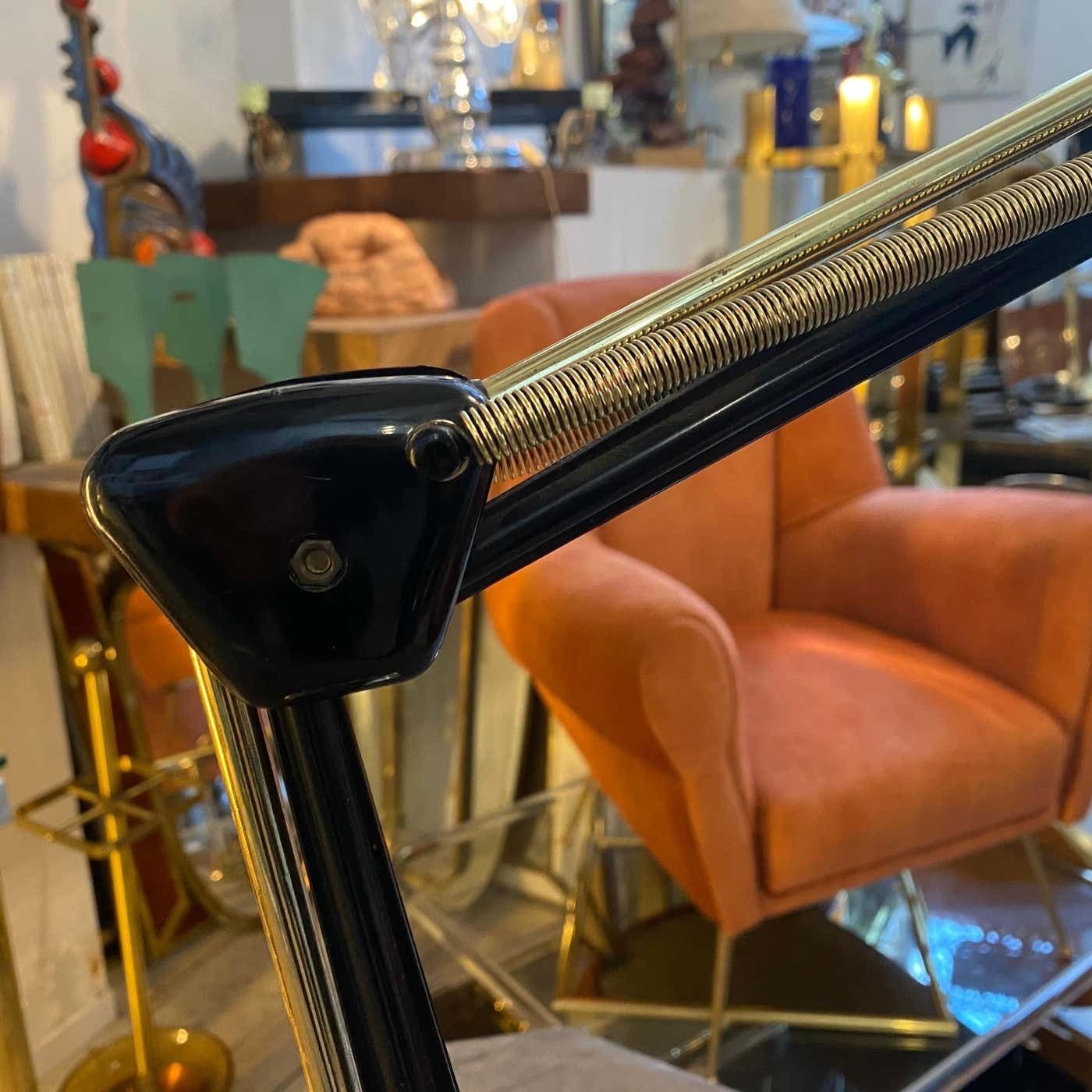 1970s Mid Century Modern Gilt Metal Italian Adjustable Desk Lamp photo vinterior