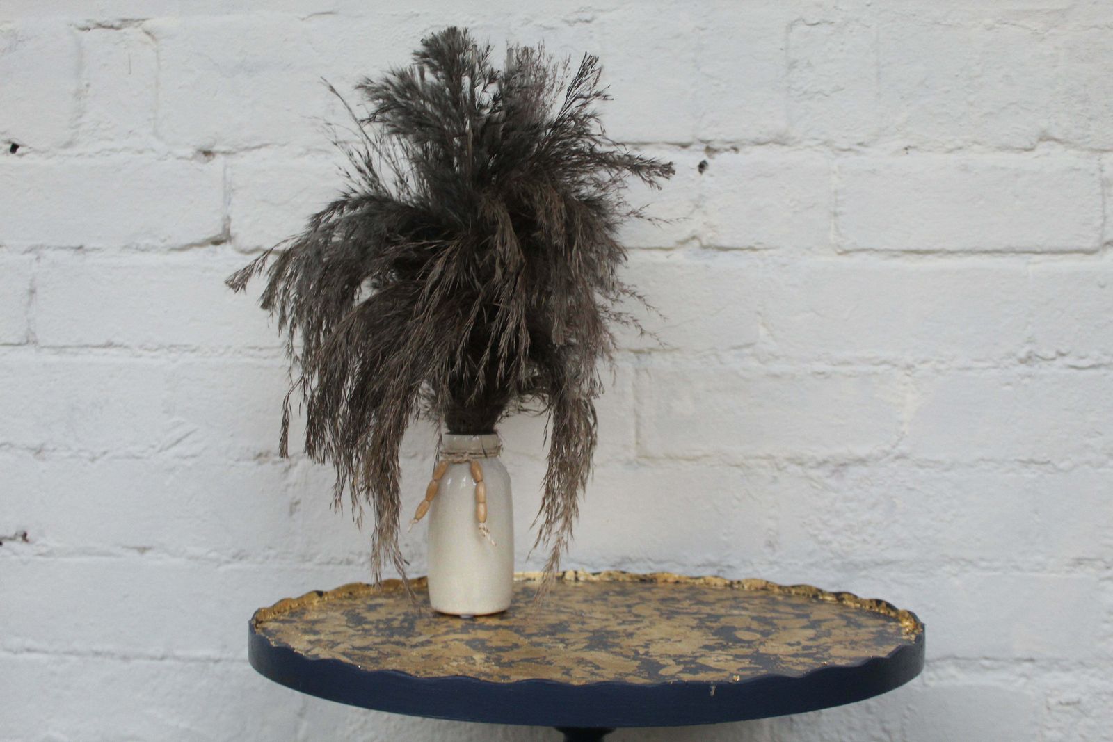 Delano Navy Blue And Gold Pie Crust Plant Stand photo Home Decor