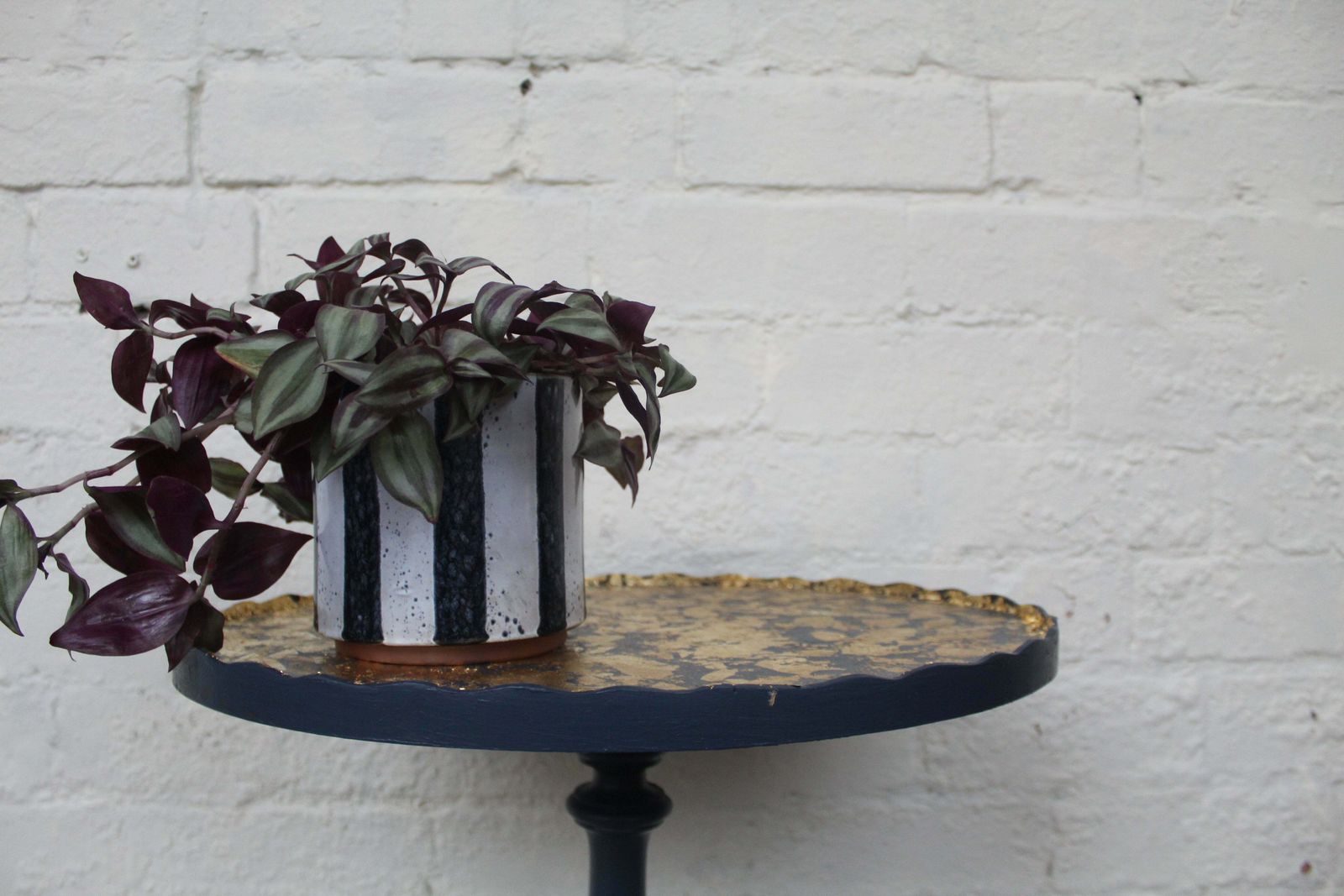 Home Decor Delano Navy Blue And Gold Pie Crust Plant Stand photo