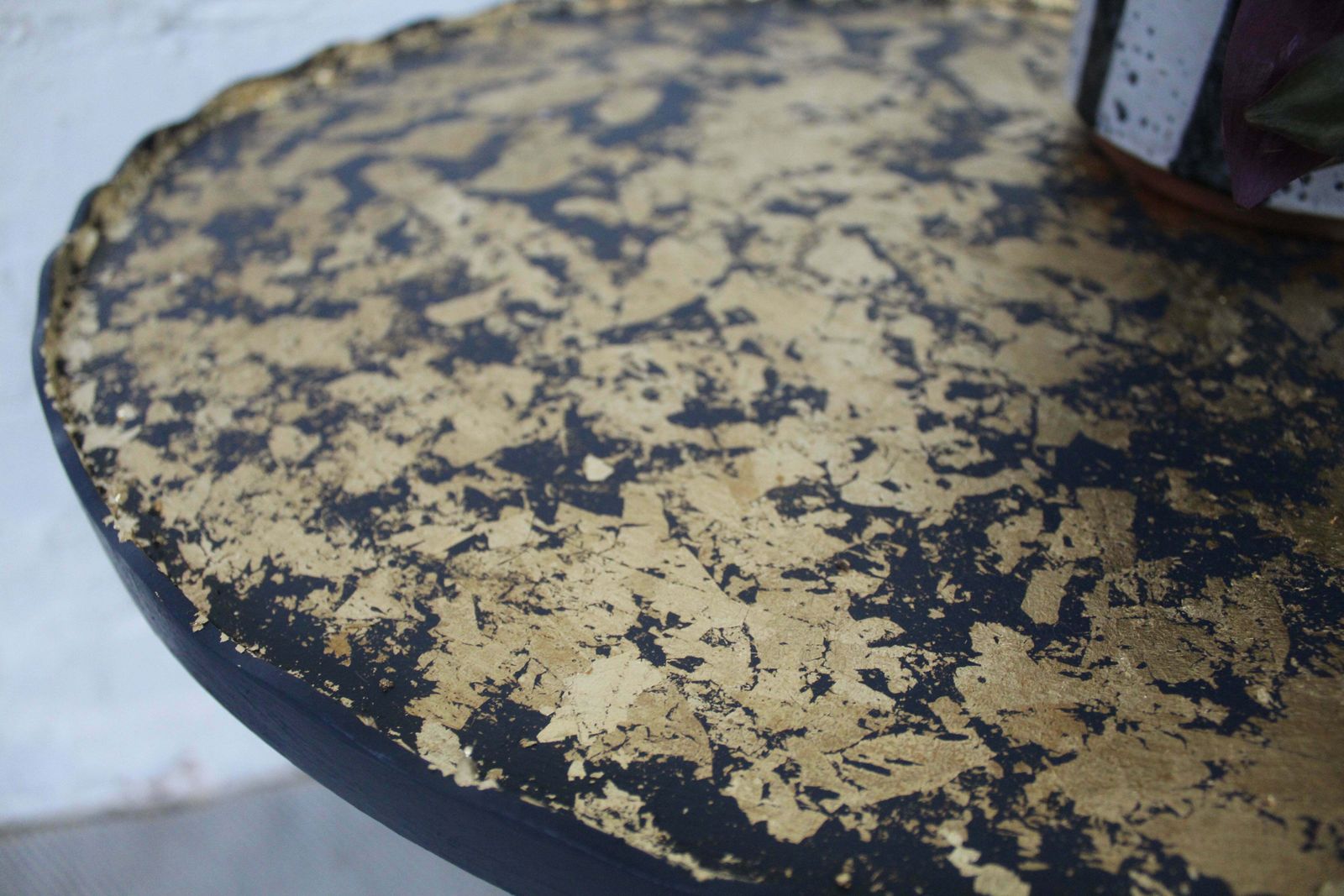 photo buy Delano Navy Blue And Gold Pie Crust Plant Stand