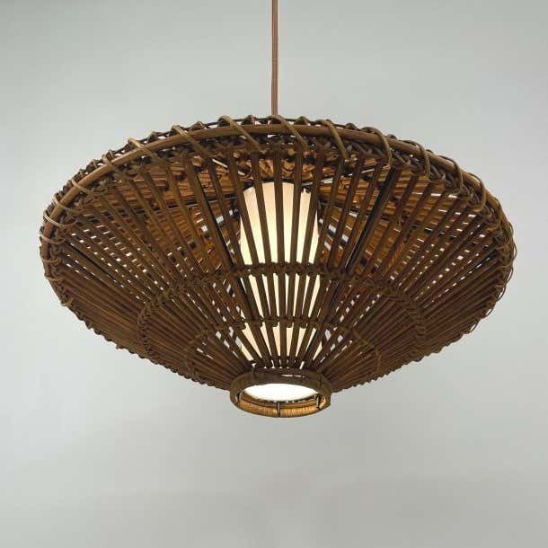 photo buy Midcentury French Rattan Wicker Pendant 1960s