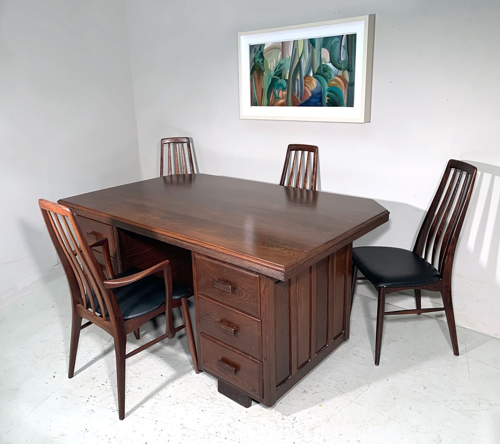 Large Twin Pedestal Desk   Solid Partridge Wood (Like Rosewood)   Art Deco Style/Mid Century photo 1200.0
