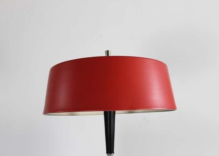 Oscar Torlasco Table Lamp In Red Lacquered Metal Italian Manufacture 1950s photo for sale
