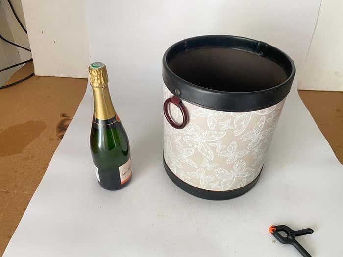 Faux Leather Basket Or Trash Can, Circa 1970 Black And Grey Color Made In Italy photo vintage