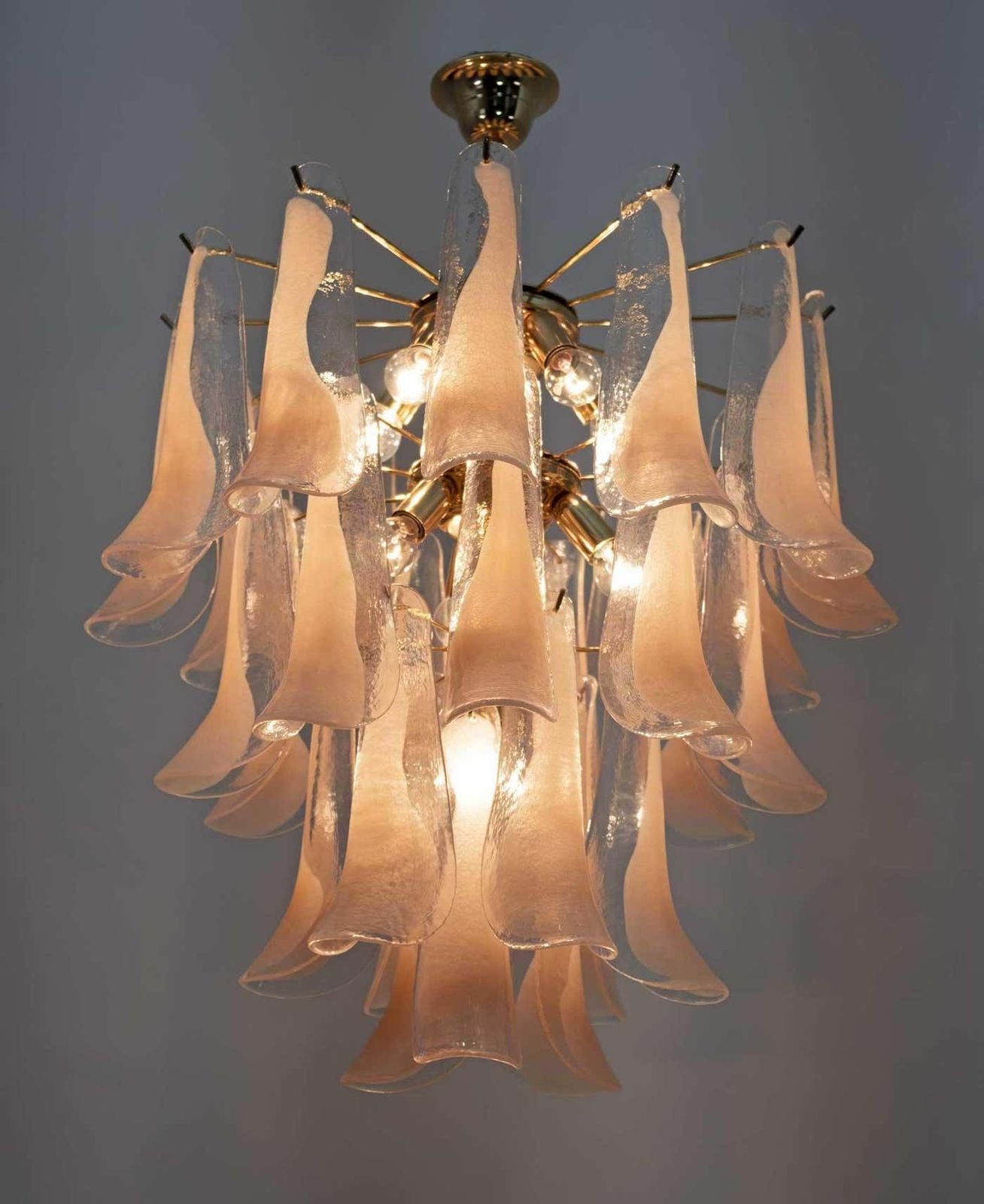 Mazzega Mid Century Modern Italian Petals Murano Glass Chandelier, 1970s photo for sale
