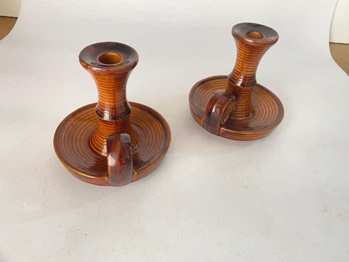 French Pair Of Table Lamp Or Candle Holder Ceramic France 1970s By Saint Clement photo 476.0