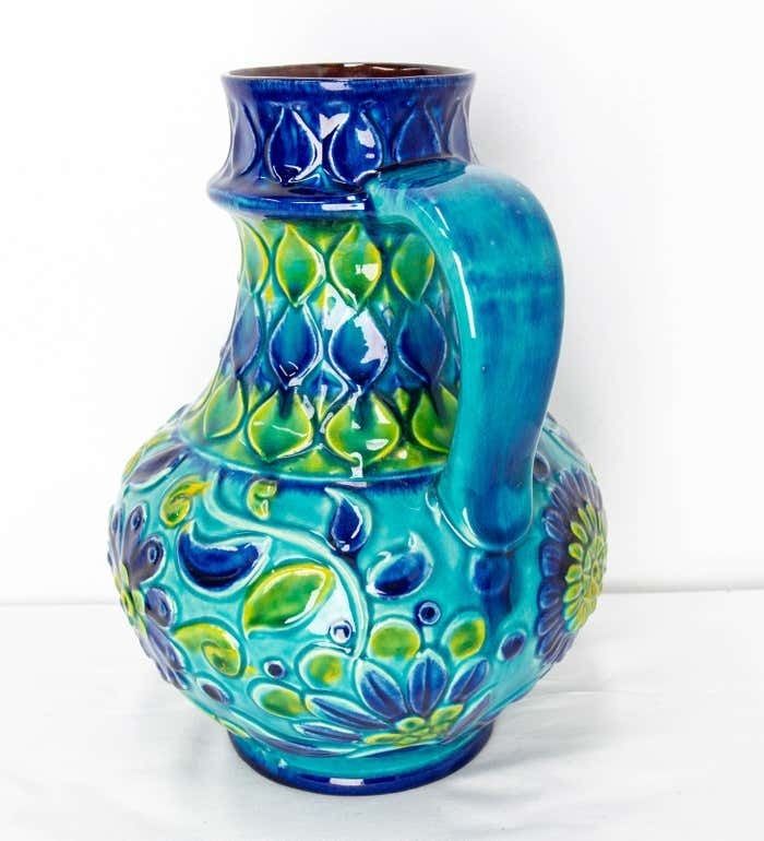 German Blue Pitcher Glazed Ceramic Or Vase Bay Keramik, Midcentury photo 343.0