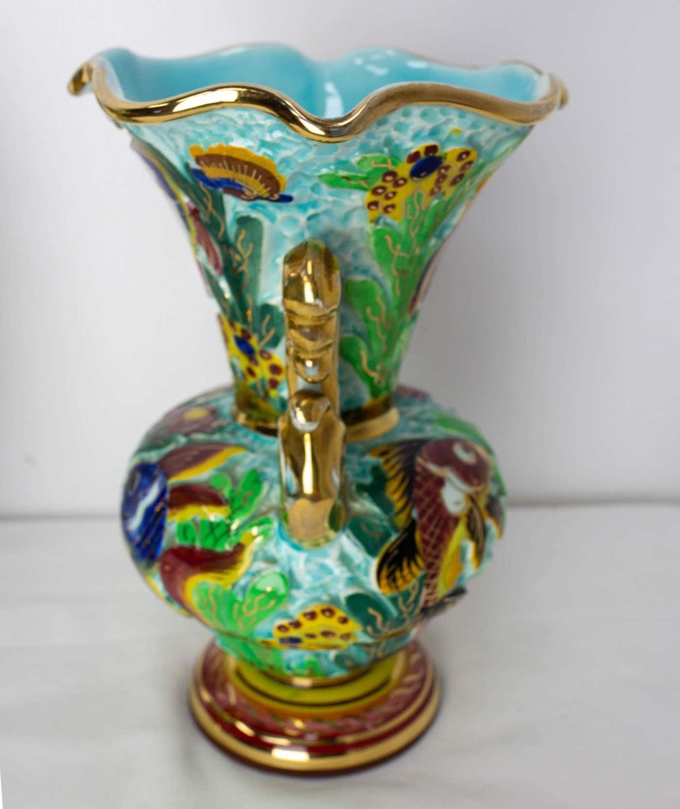 Monaco Ceramic Pair Of Vases With Sea Decoration Mid Century French photo 748.0