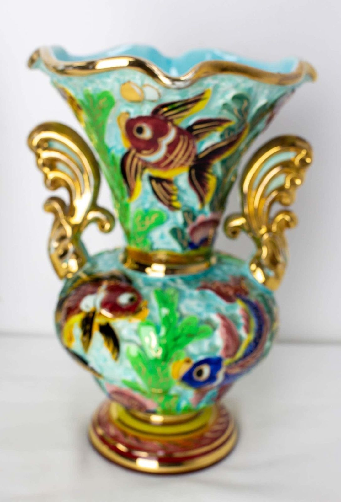 Monaco Ceramic Pair Of Vases With Sea Decoration Mid Century French photo vinterior
