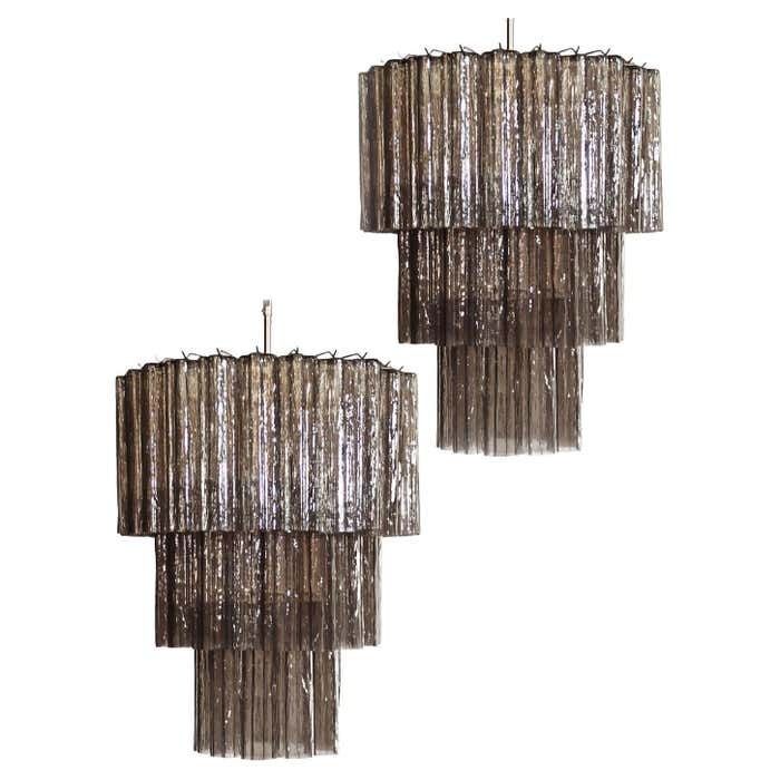 Impressive Three Tier Murano Smoked Glass Tube Chandeliers   52 Glasses