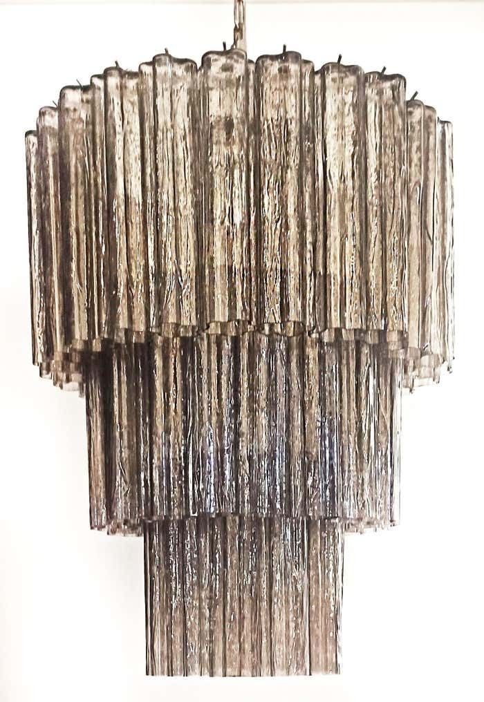 Impressive Three Tier Murano Smoked Glass Tube Chandeliers   52 Glasses photo Lighting
