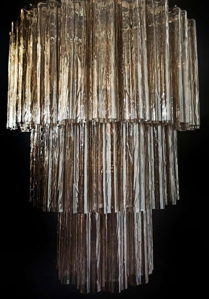 photo furniture Impressive Three Tier Murano Smoked Glass Tube Chandeliers   52 Glasses