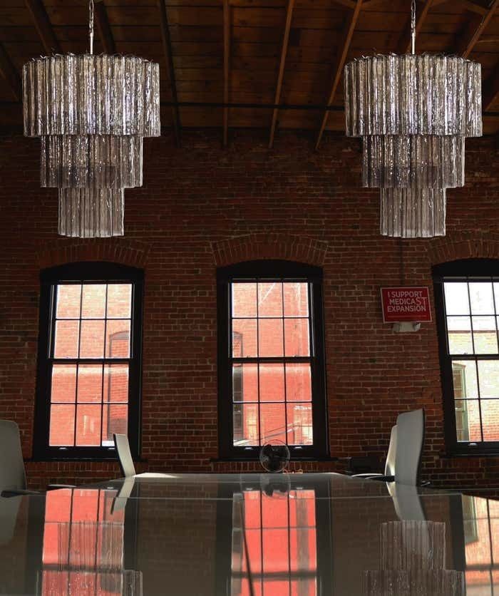 photo for sale Impressive Three Tier Murano Smoked Glass Tube Chandeliers   52 Glasses