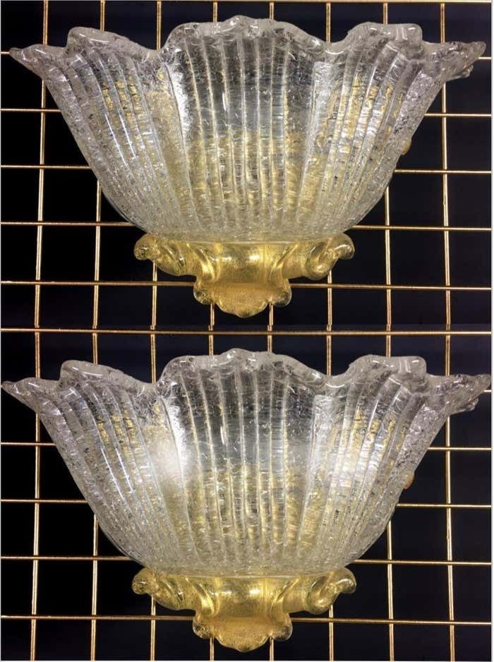 Set Four Sconces Gold Inclusions Barovier & Toso Style, Murano, 1980 photo Lighting