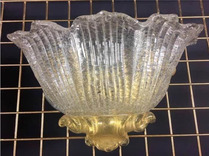 Set Four Sconces Gold Inclusions Barovier & Toso Style, Murano, 1980 photo 3170.0