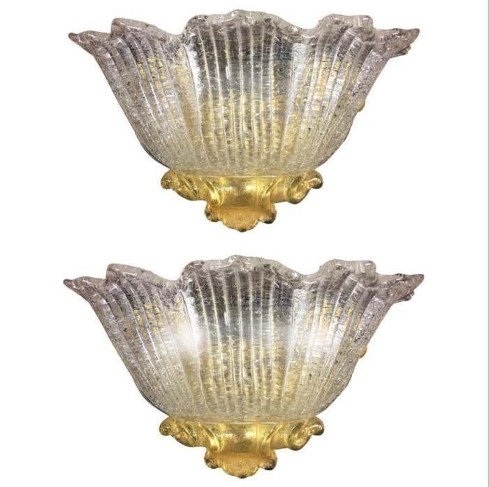photo furniture Set Four Sconces Gold Inclusions Barovier & Toso Style, Murano, 1980