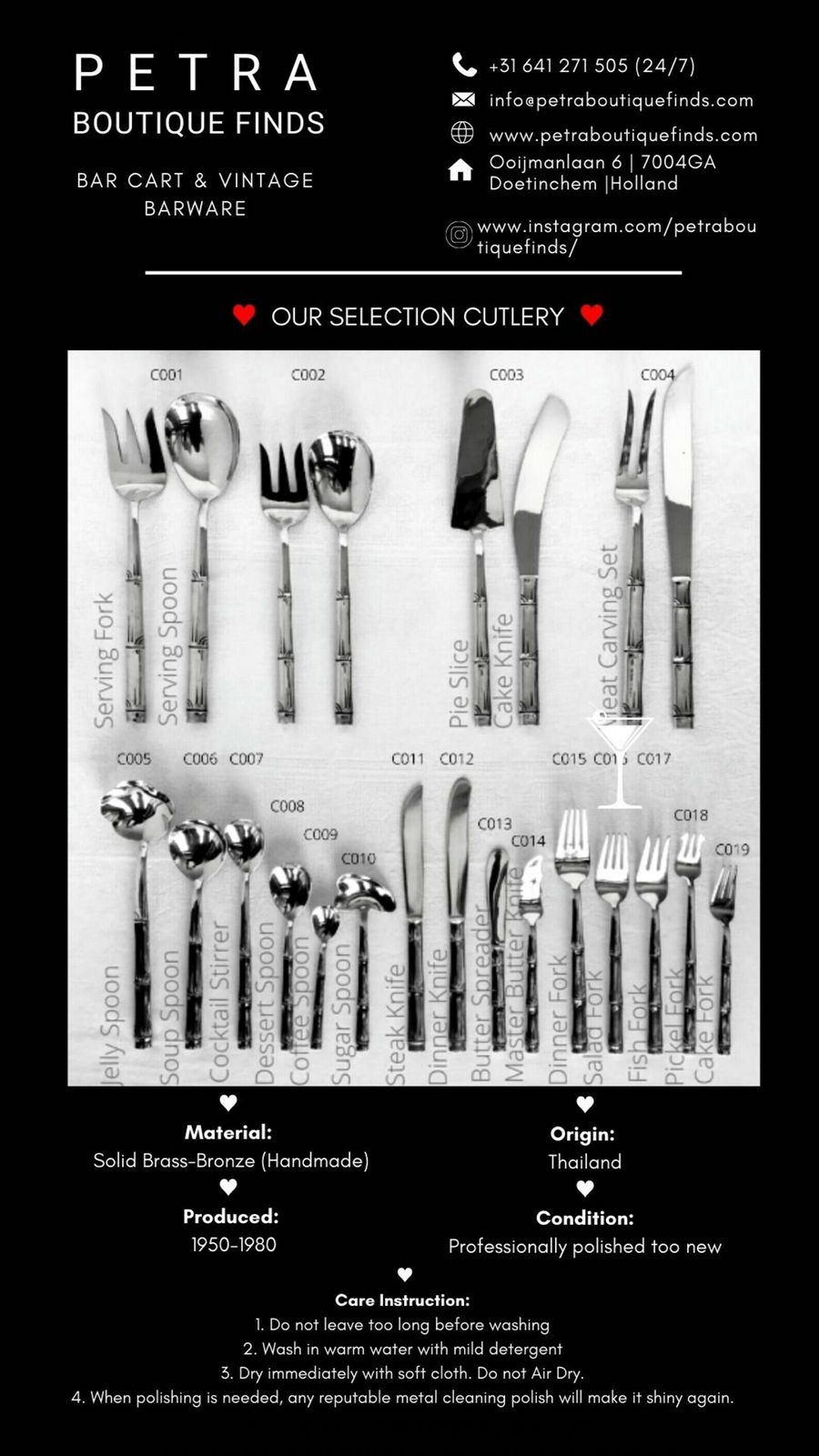 Brass Flatware Serving Set | Vintage Heavy Cutlery | 12pcs| Bamboo Pattern | Handmade And Polished photo vintage