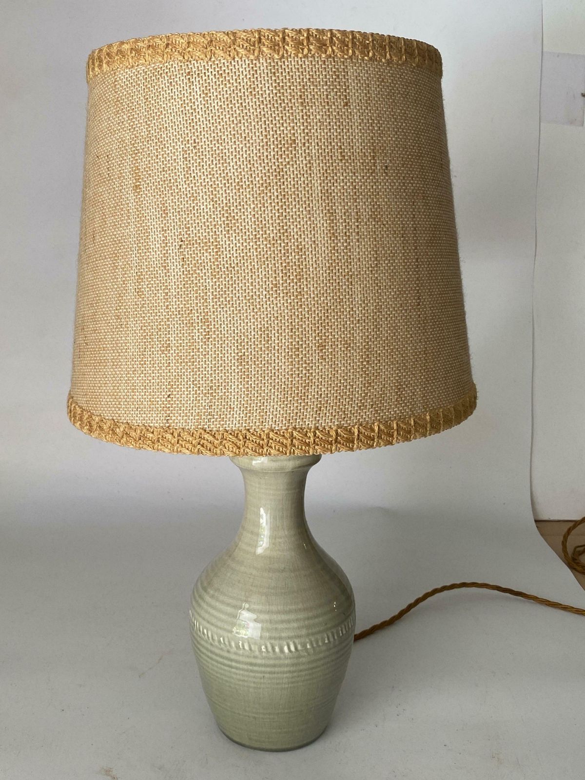 Ceramic Lamp In Crackled Green Color France 1960 photo vintage