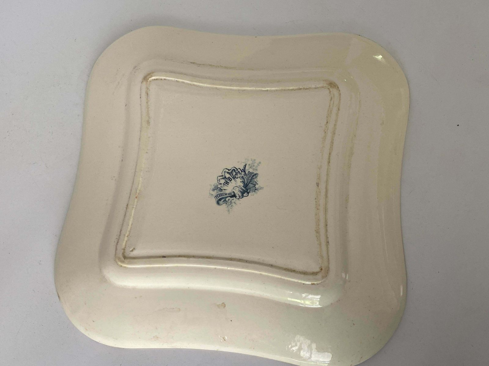 Faience Dish By Terre De Fer With Flowers Decor France 19th Century Signed photo for sale