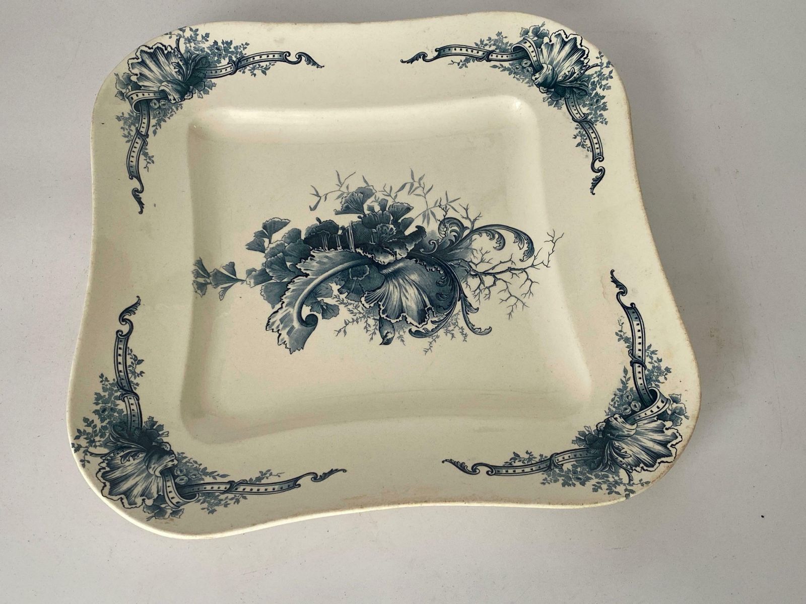 photo for sale Faience Dish By Terre De Fer With Flowers Decor France 19th Century Signed