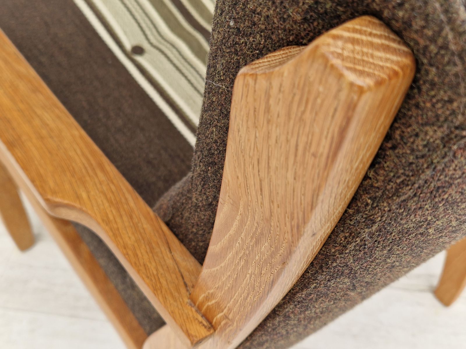 640.0 1970s, Danish Design, Oak Wood Armchair In Furniture Wool, Oak Wood. photo
