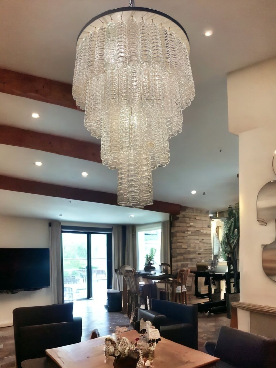 Italian Large Murano  Glass Textured Tube Chandelier By Toni Zuccheri photo for sale