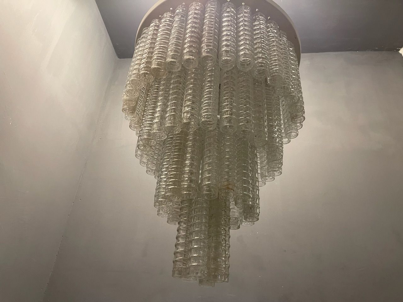 Lighting Italian Large Murano  Glass Textured Tube Chandelier By Toni Zuccheri photo