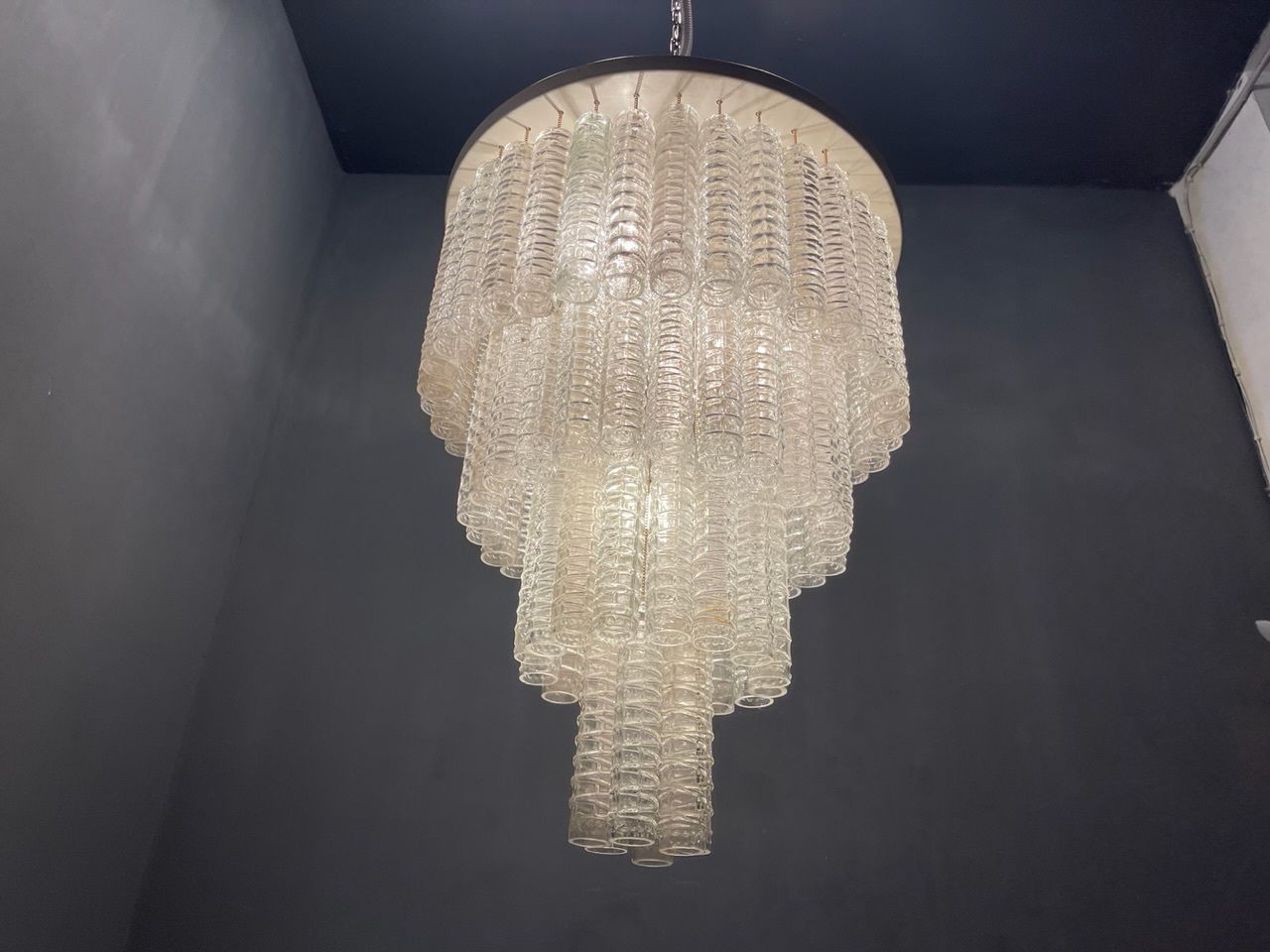 1850.0 Italian Large Murano  Glass Textured Tube Chandelier By Toni Zuccheri photo