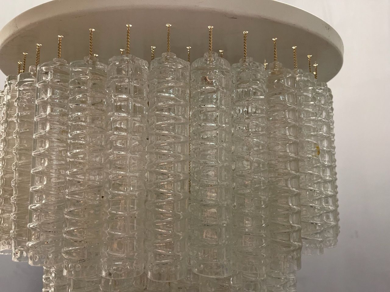 photo vinterior Italian Large Murano  Glass Textured Tube Chandelier By Toni Zuccheri