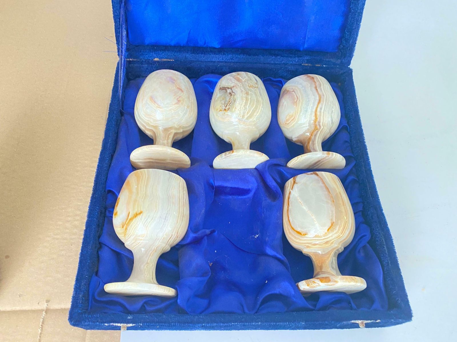 Glasses In Onyx In Beige Color In Their Original Box France 1940 Set Of 6 photo for sale