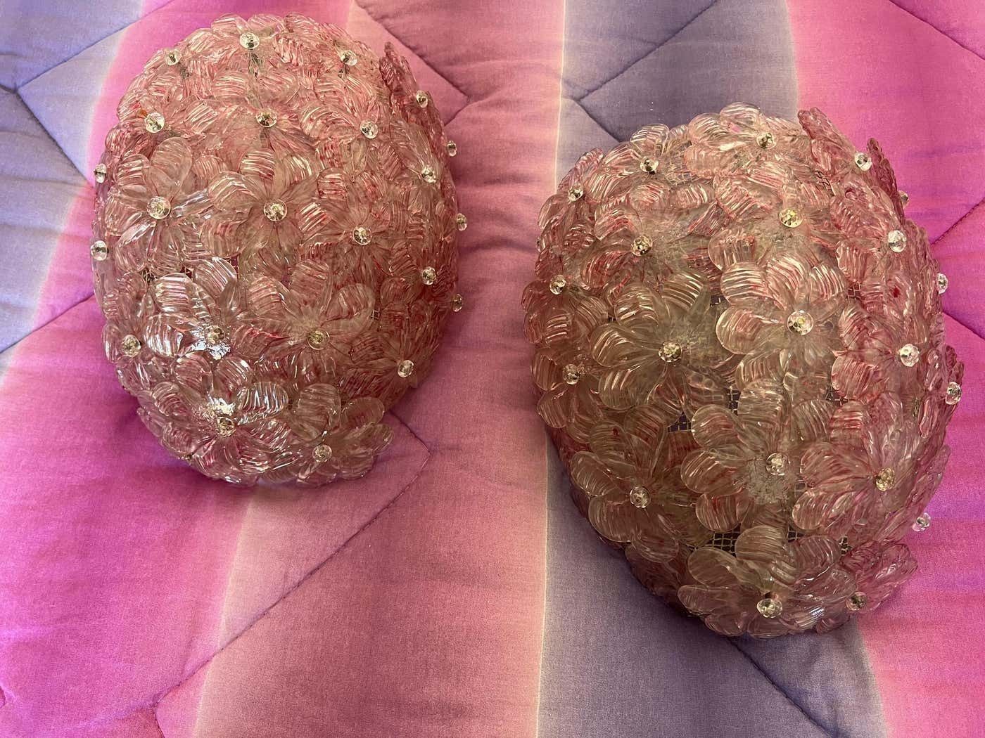 photo vinterior Pair Of Venetian Glass Rose Wall Lamps , Murano, 1980s