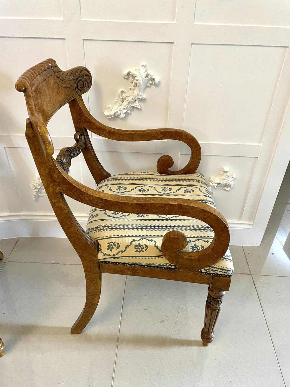 Unusual Set Of 8 Quality Antique Decorated Faux Birds Eye Maple Dining Chairs photo vintage