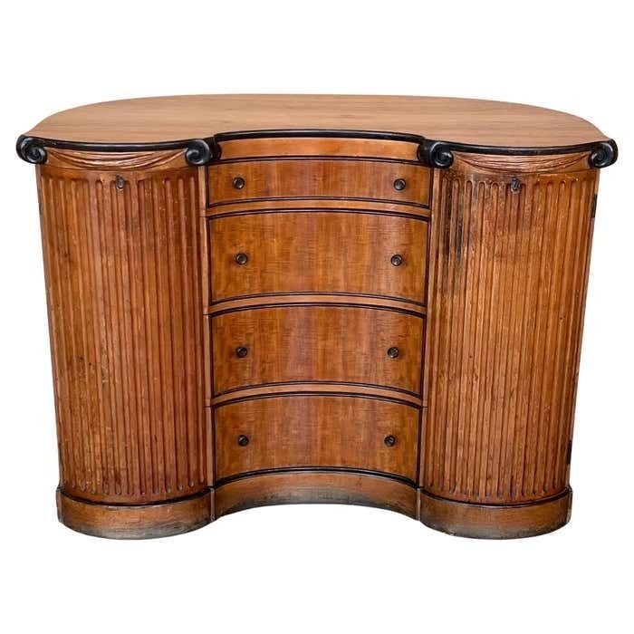 Art Deco Demilune Burl Walnut And Ebonized Credenza With Doors And