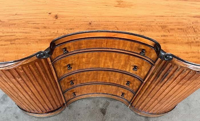 Art Deco Demilune Burl Walnut And Ebonized Credenza With Doors And photo 3835.0
