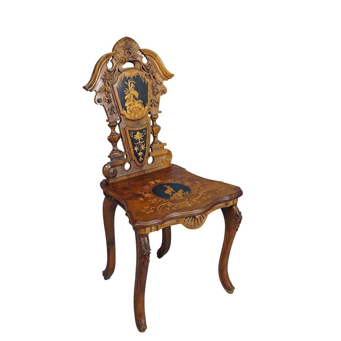 Nutwood Edelweis Marquetry Chair Swiss Brienz 1900 photo furniture