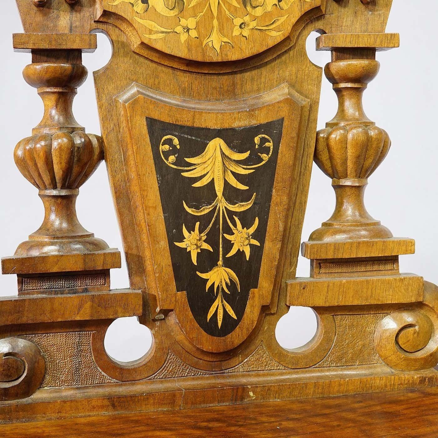 photo for sale Nutwood Edelweis Marquetry Chair Swiss Brienz 1900