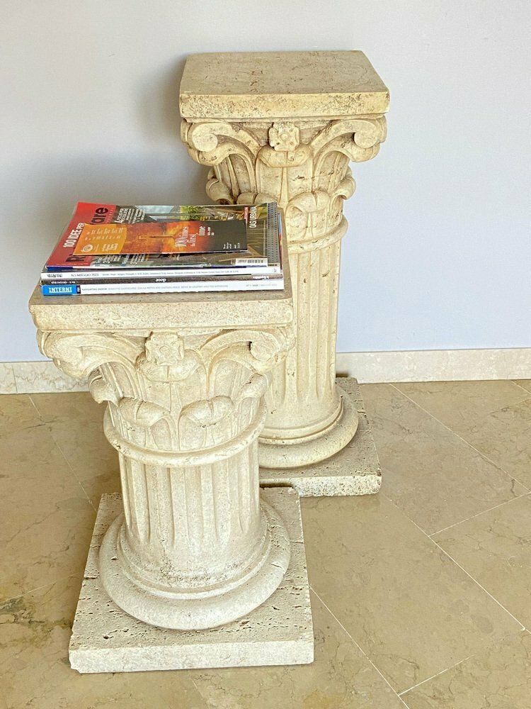 Italian Travertine Corinthian Columns, 1940s, Set Of 2 photo vinterior