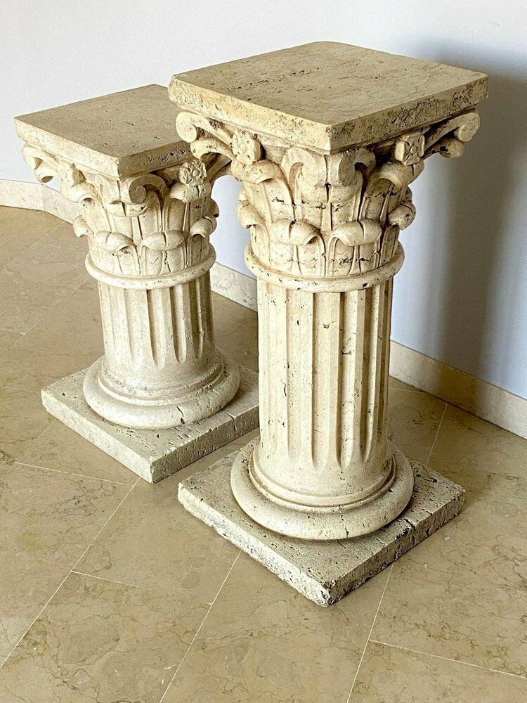 photo vinterior Italian Travertine Corinthian Columns, 1940s, Set Of 2