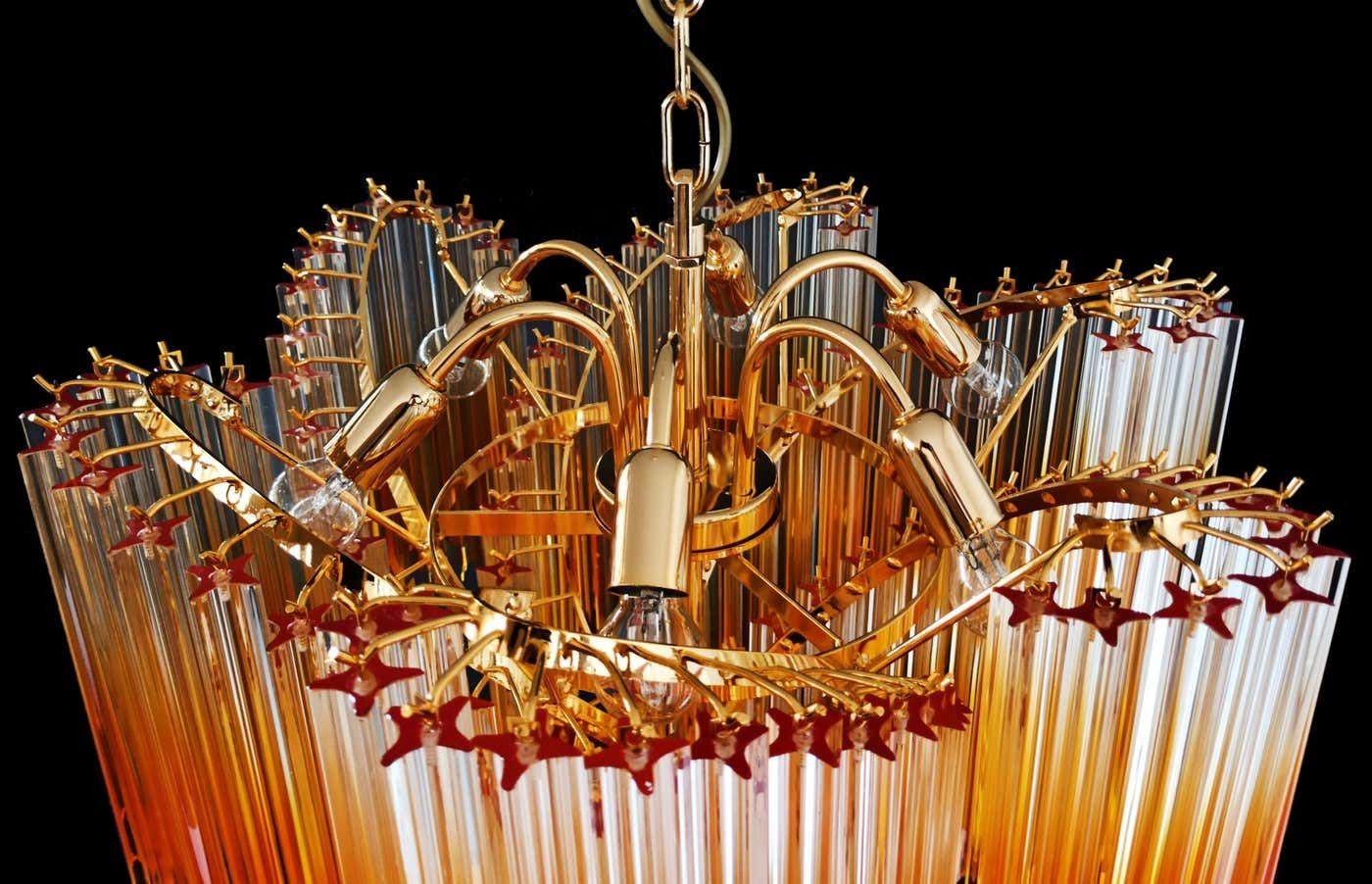 photo furniture Beautiful Quadriedri Murano Glass Chandelier   114 Shaded Amber Prism