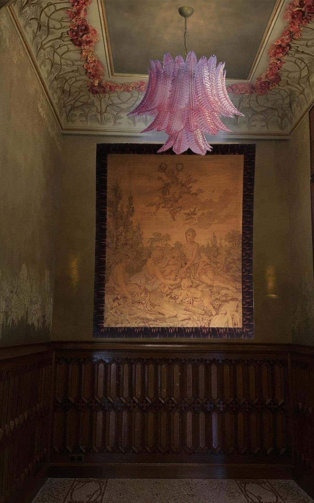 photo for sale Pair Italian Murano Felci Glass Chandeliers