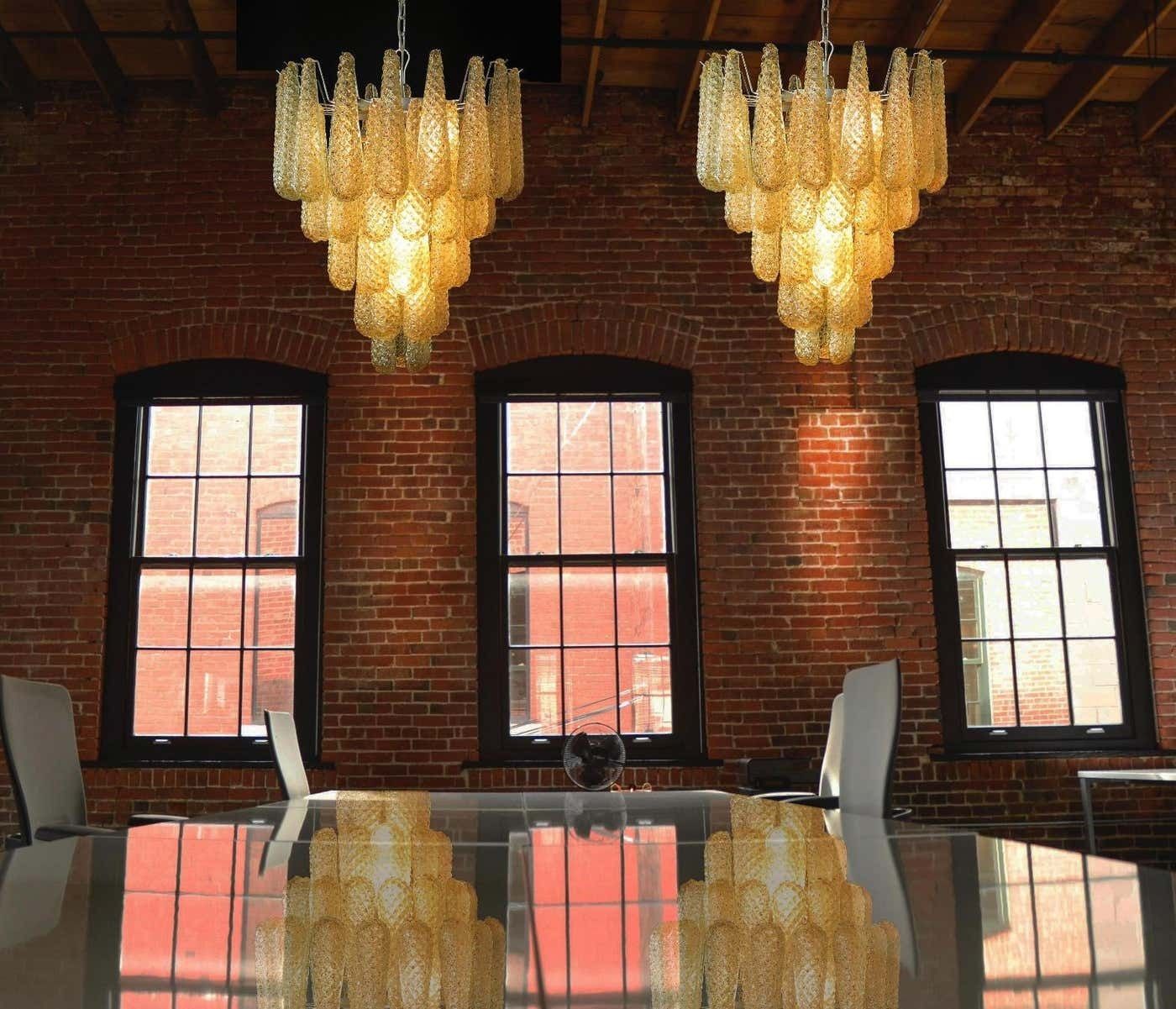 Beautiful Murano Set Of 4 Amber Drops Chandeliers photo 7904.0