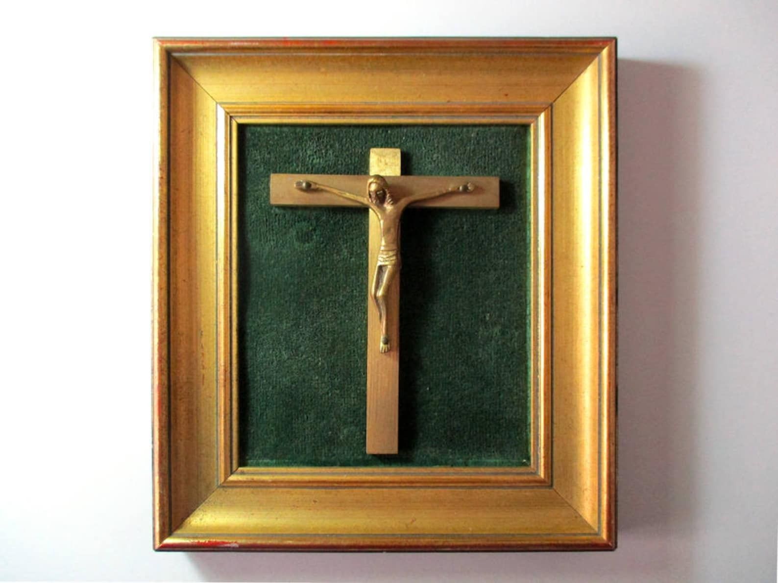 Antique Framed Crucifix | French Art Nouveau Crucifix | Primitive Christ | Naive Crucifix | Corpus Christi | Art Deco Crucifix