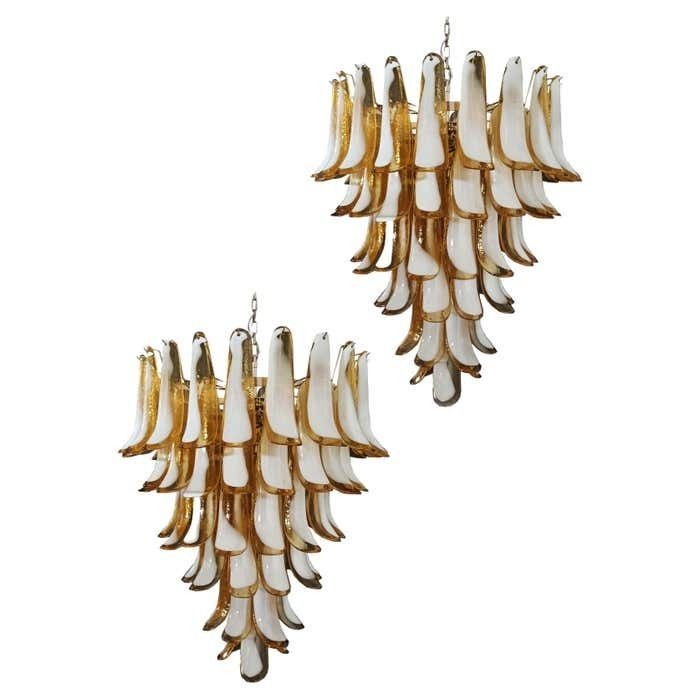 Beautiful Murano Chandeliers In The Manner Of Mazzega   75 Caramel Glass Petalsi
