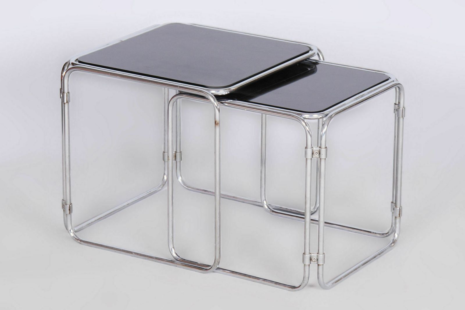 Restored Midcentury Nesting Tables, Chrome Plated Steel, Glass, Czechia, 1960s