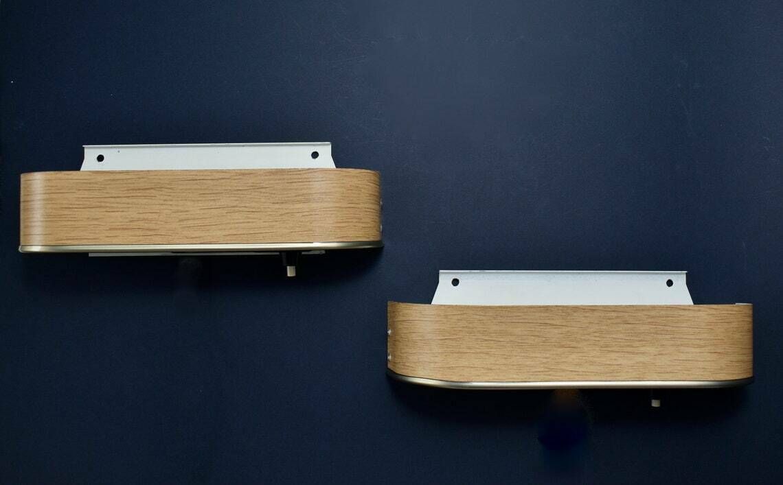 Mid Century Modern Wall Sconces Faux Wood  Vintage Bedside Wall Sconces Modernist Minimalist White Oak Mcm Midmod Lamps Nordic Scandinavian photo Lighting