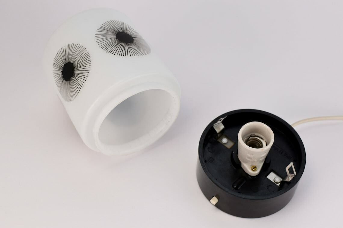 Atomic Age Dandelion Table Light By Erco Leuchten Vintage | Mid Century Modern Rare Accent Lamp Glass Black White Bakelite | Bedside 1970s photo vintage
