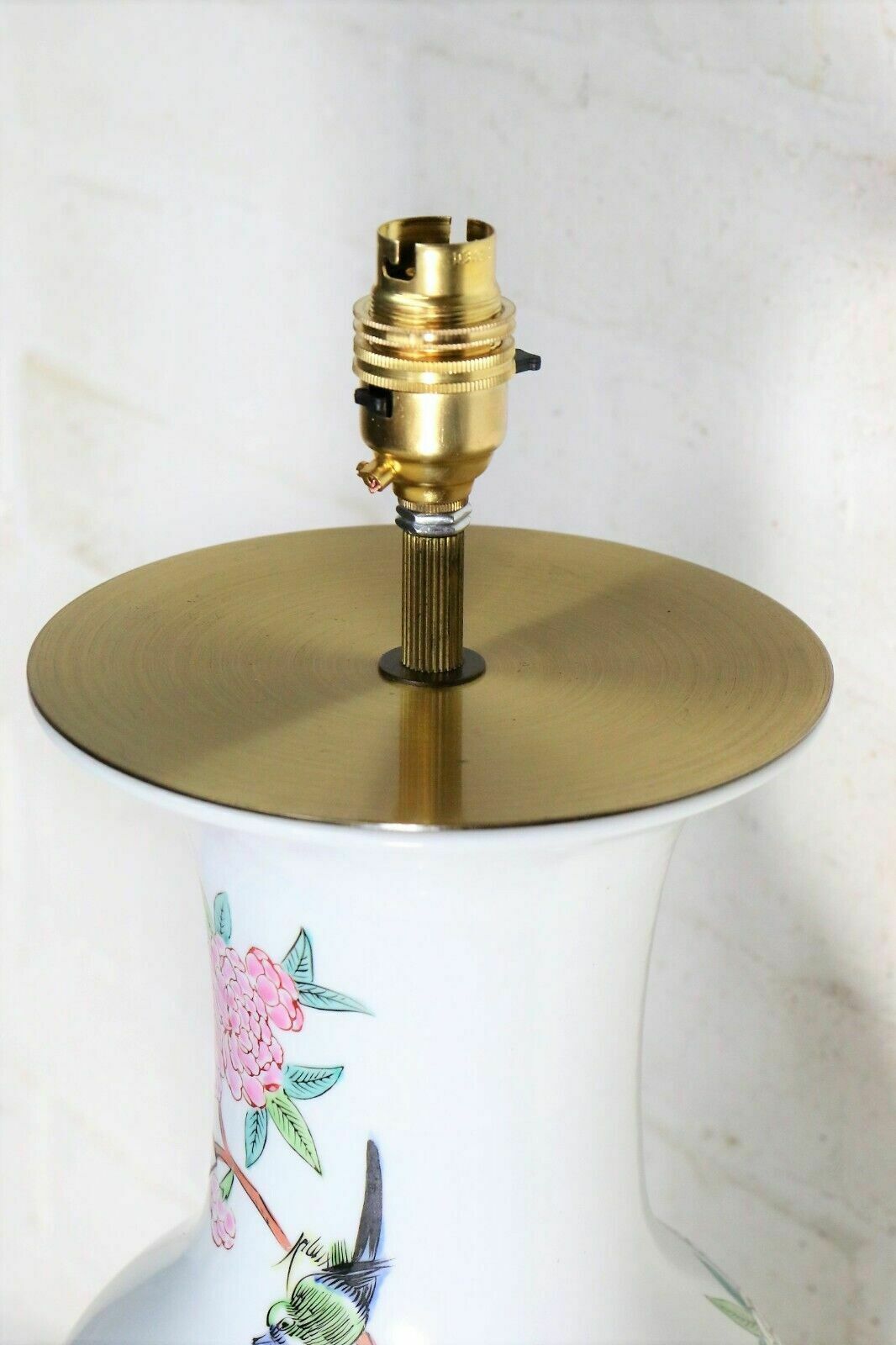 Table Lamp Vintage Large White Kutani Oriental Japanese Ceramic Lamp 1960's Vg photo for sale