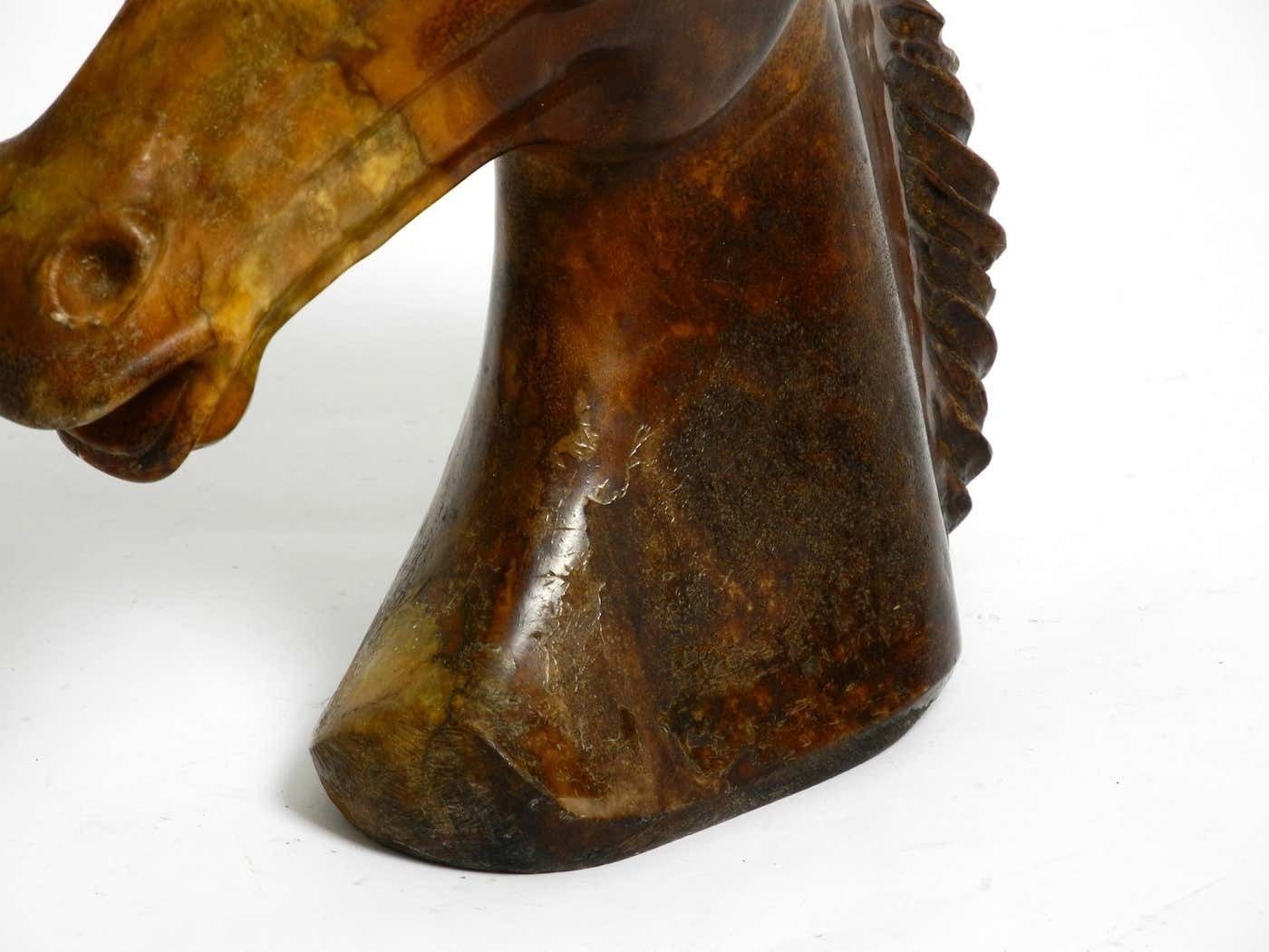 photo for sale Decorative Large Heavy Lifelike 1960's Horse Head Sculpture In Brown Soapstone